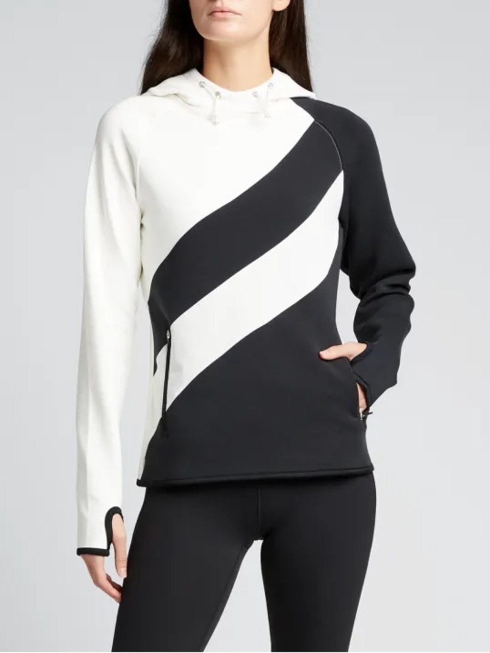 Tory Sport Black and White Diagonal Stripe Hoodie Sweater